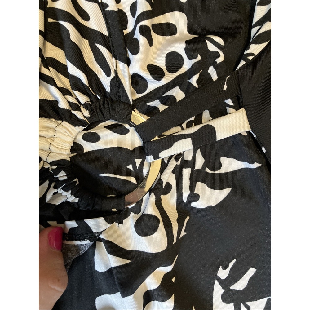 Lane Bryant Faux Wrap Dress Stretchy Black Slinky Knit Size 14 16 Ring Accent - Picture 3 of 4